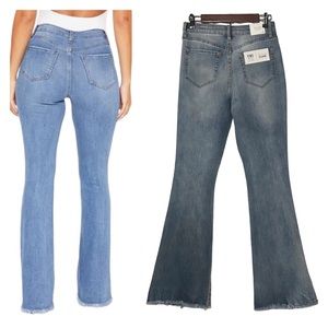 YMI Flare High Rise Dream Fit Raw Hem Jeans Blue